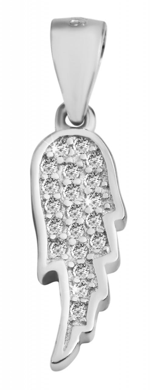 Wing pendant in 925 silver rhodium plated with cubic zirconia
