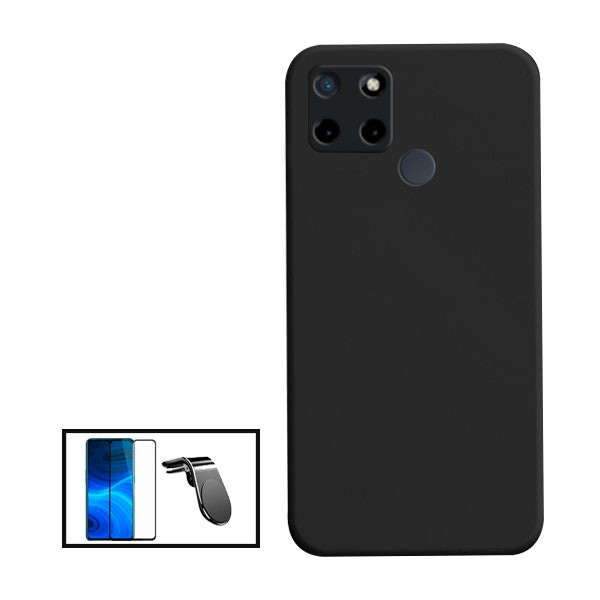 Kit vidrio templado full cover + funda silicona + soporte magnético para Realme Narzo 50A - Negro