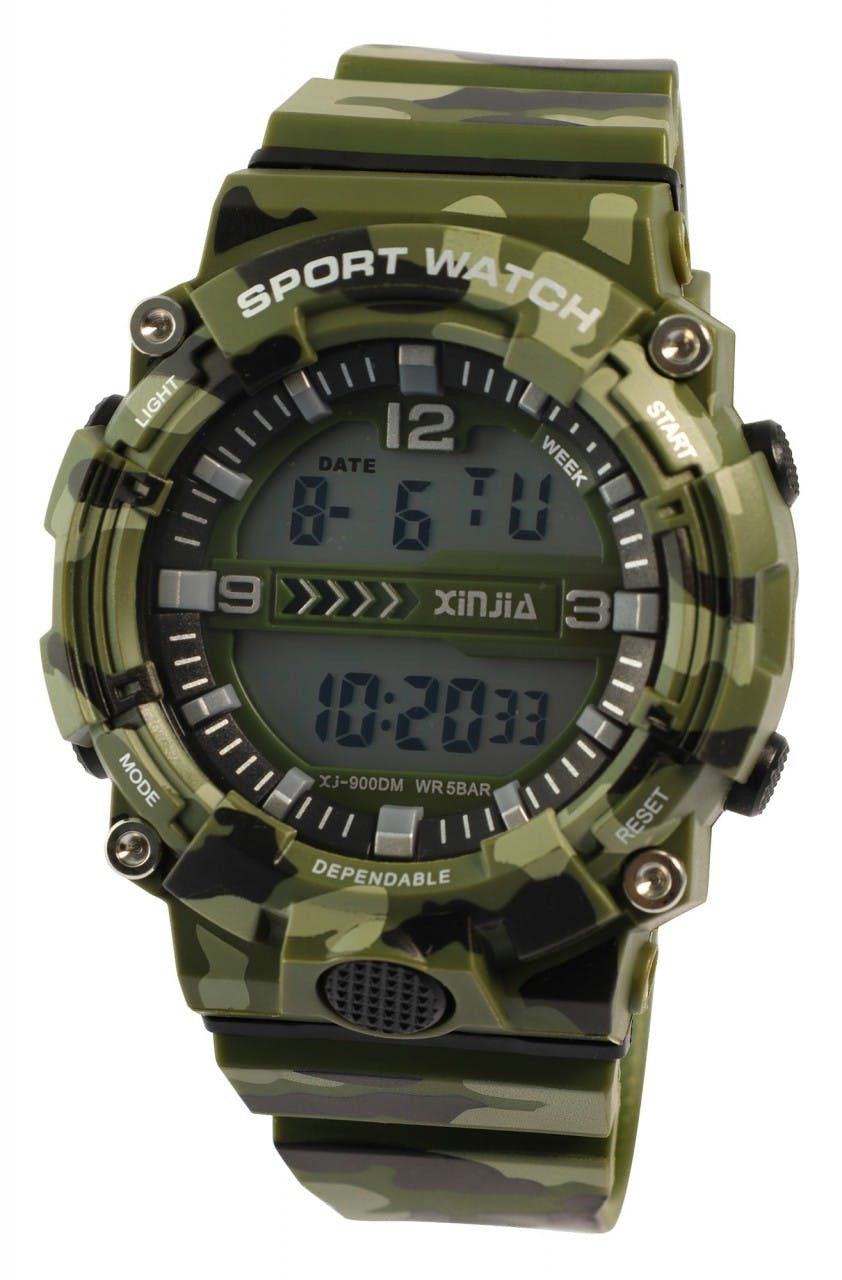 Reloj digital de hombre Xinjia con correa TPU camuflaje y resistencia 5 ATM
