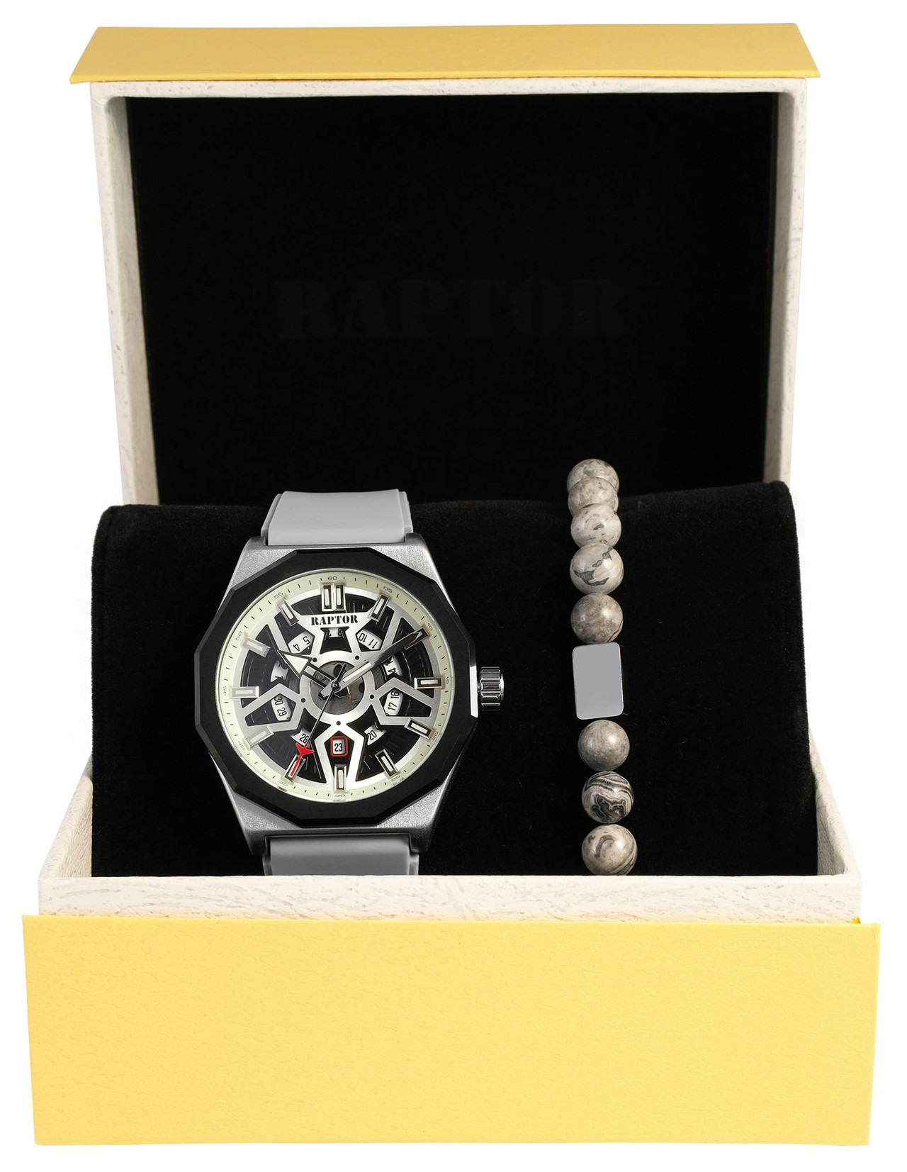 Conjunto reloj y pulsera silicona y piedras naturales 44 mm