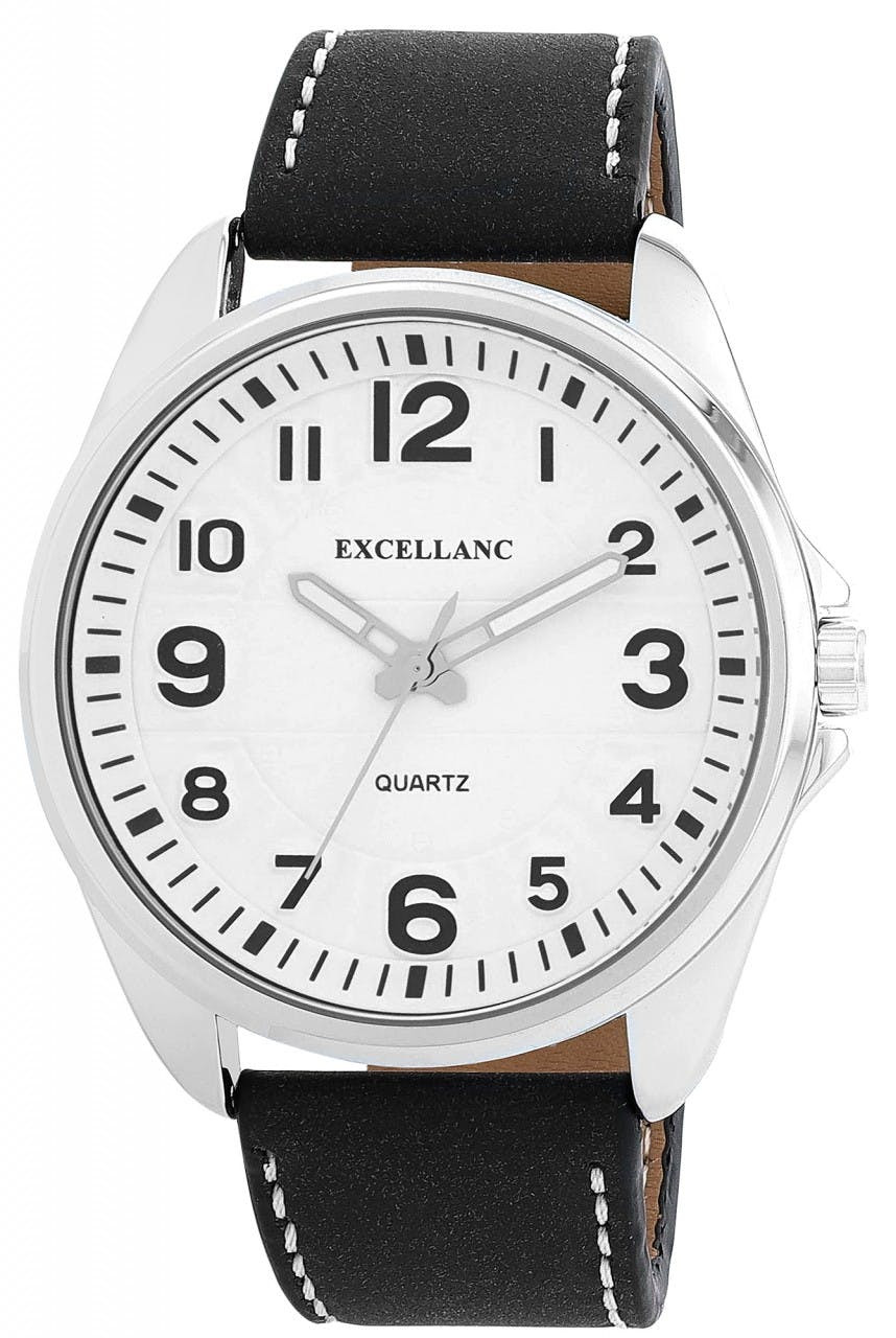 Men's watch with synthetic leather strap, white dial, 48 mm case