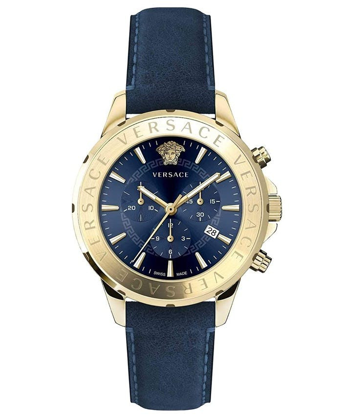 Swiss Signature Chrono watch in steel with leather strap