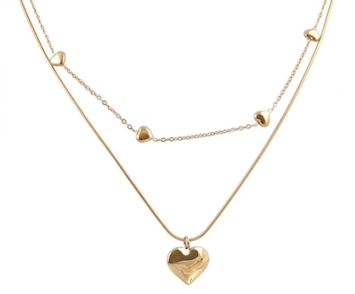 Collar doble corazón acero inoxidable