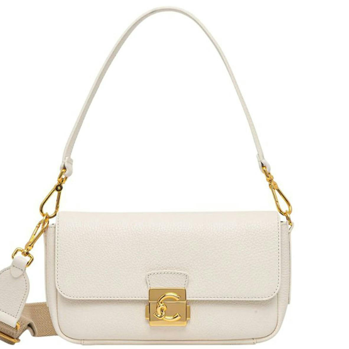 Bolso compacto de piel blanco con correa ajustable