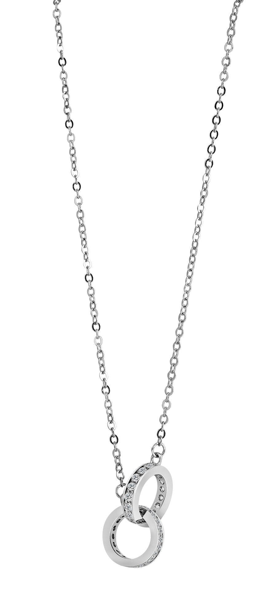 Double ring pendant necklace in 925 silver plated with rhodium