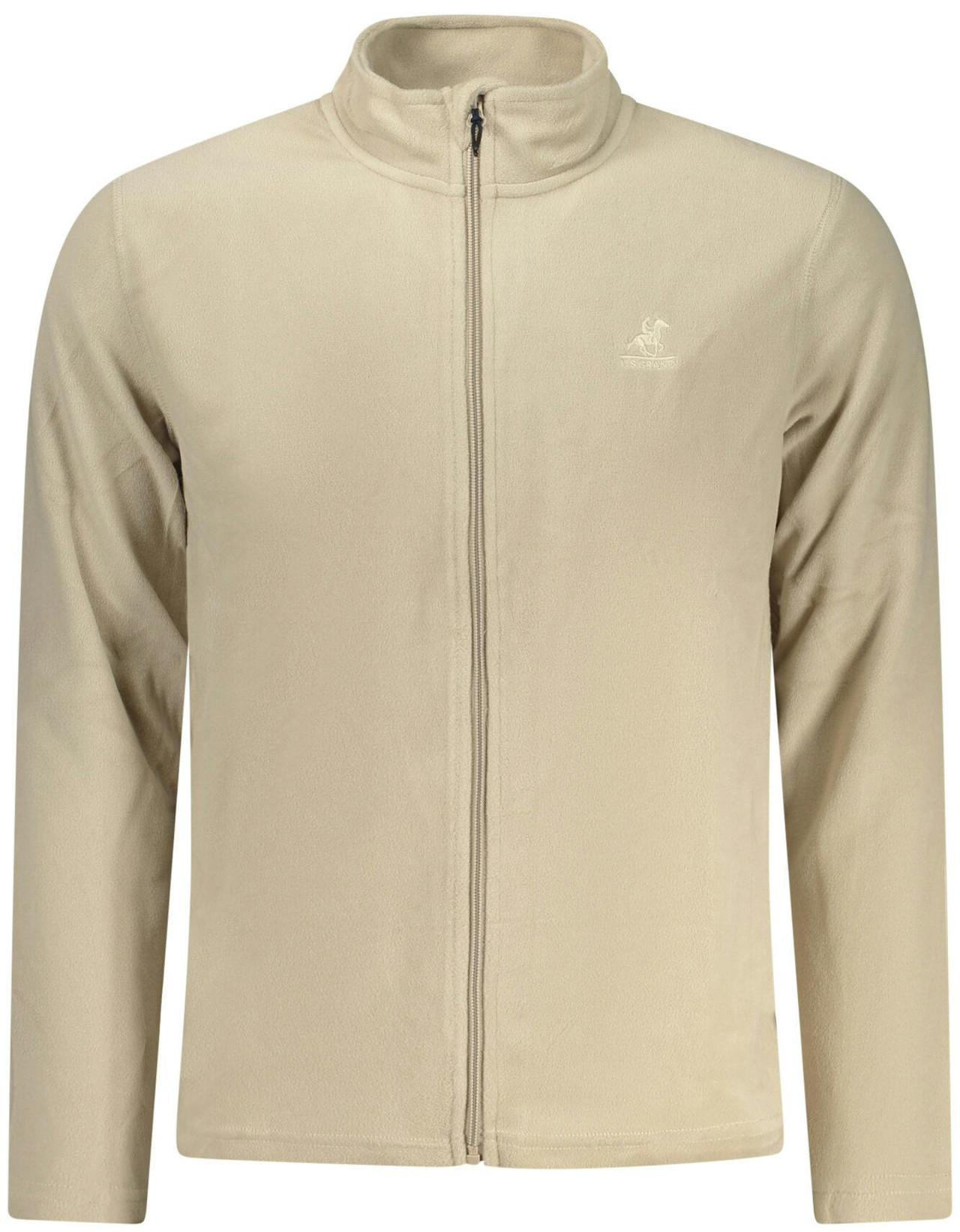 Beige jacket with front zipper and embroidery