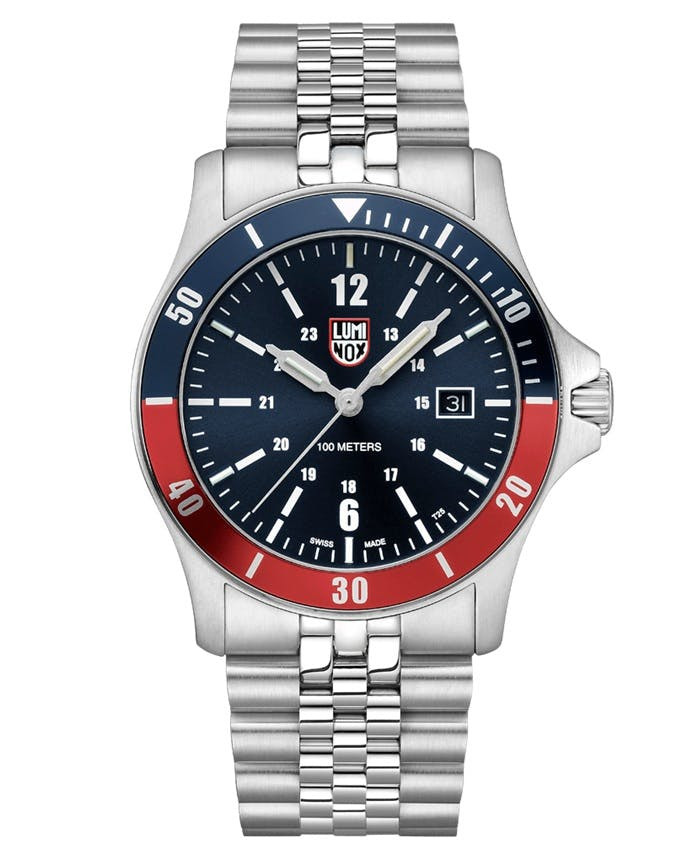 Reloj Swiss Sport Timer con caja de acero y esfera azul