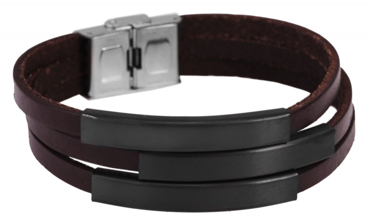Pulsera de piel genuina con cierre de gancho en acero inoxidable