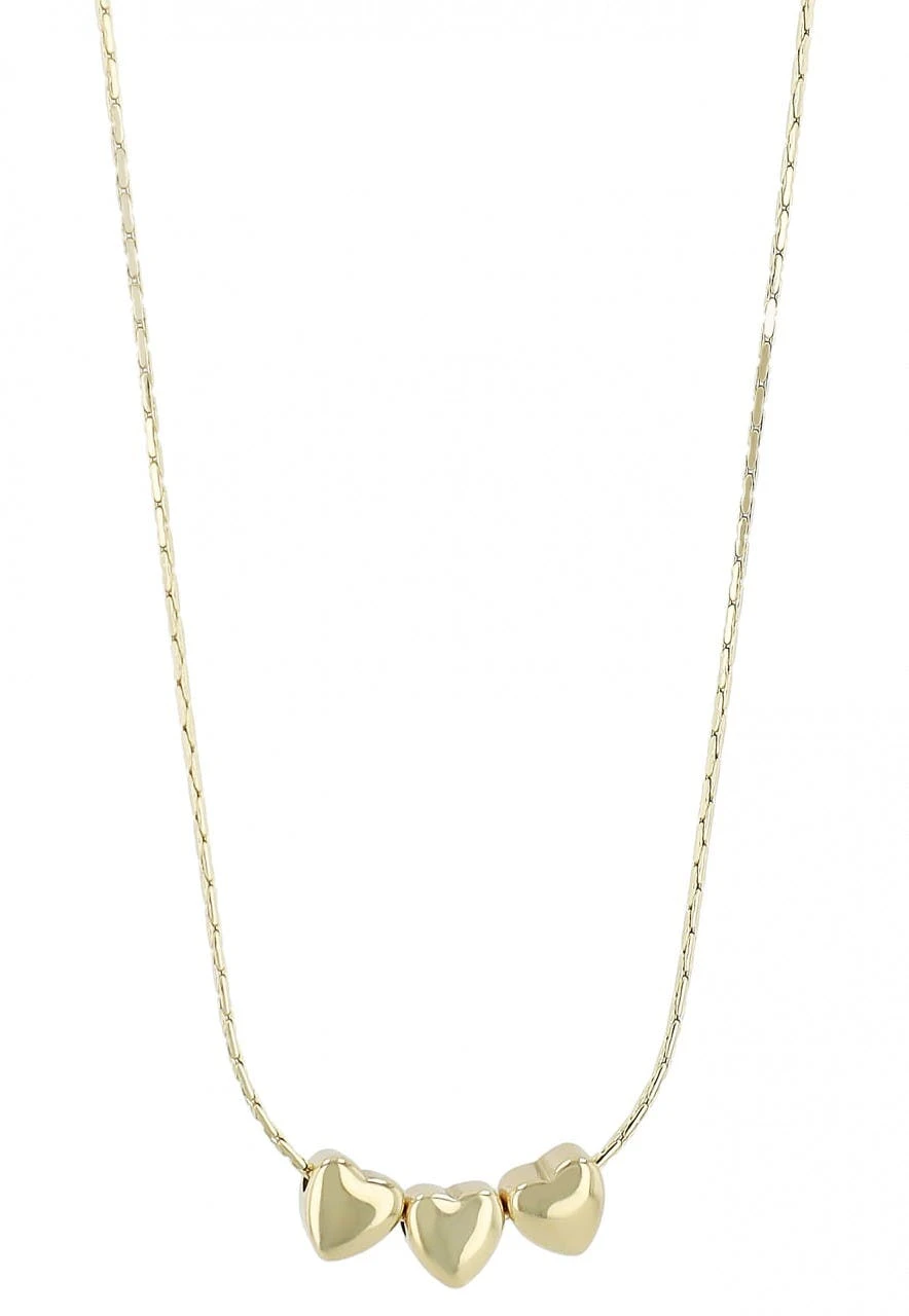 Stainless steel gold necklace with three heart pendants and extender