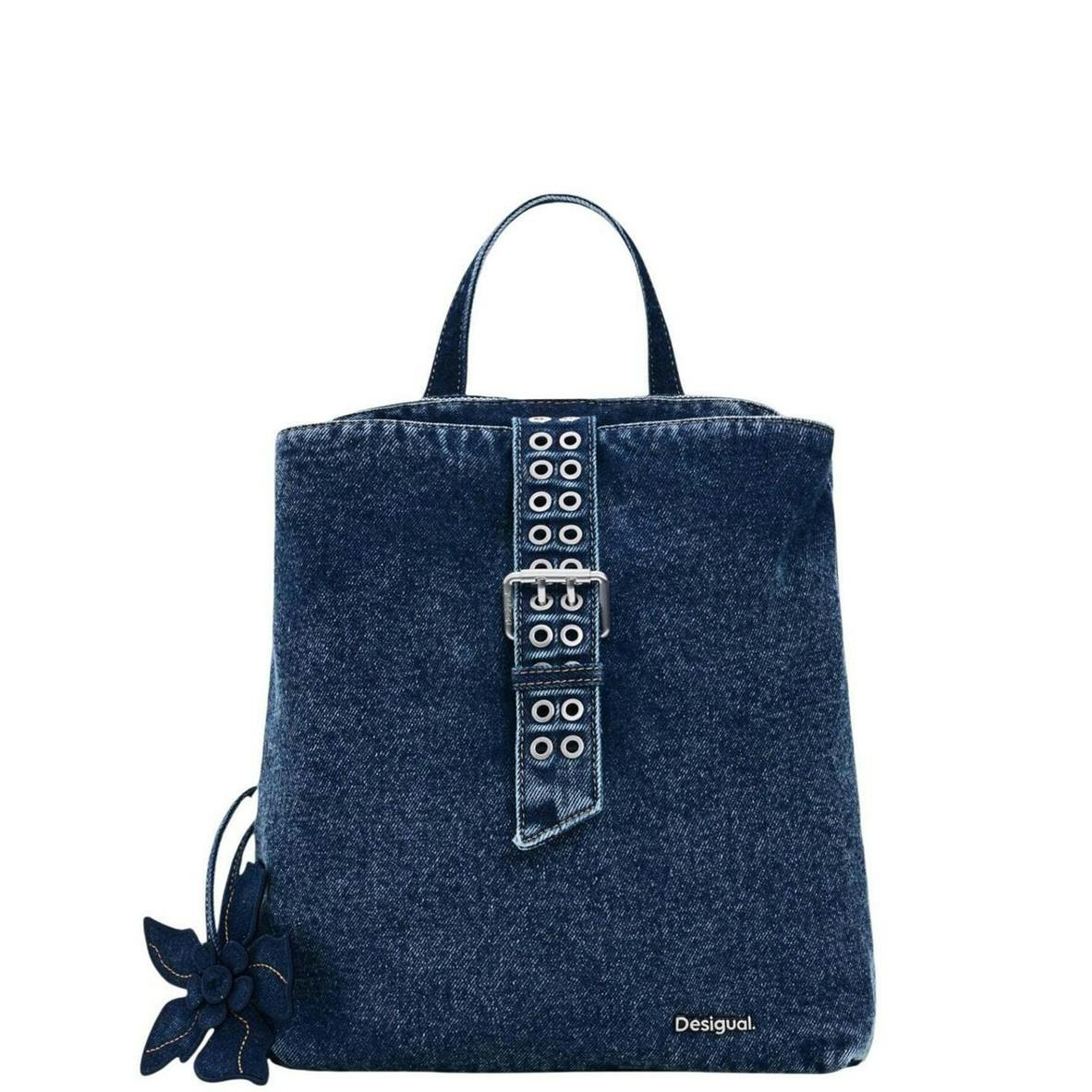 Mini mochila de denim con llavero extraíble