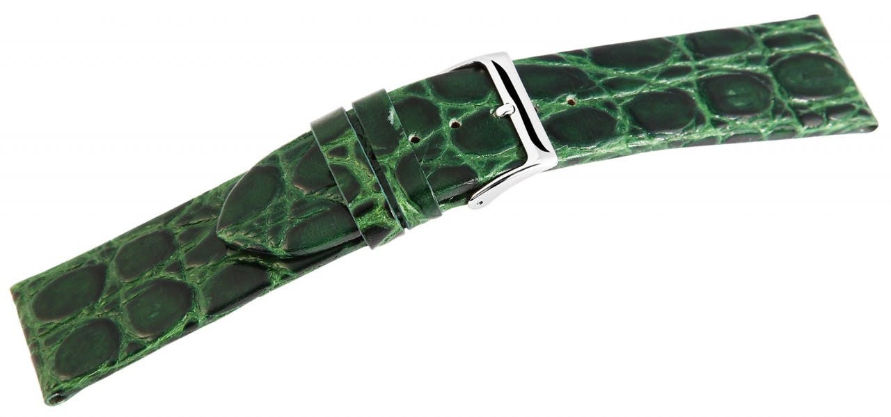 Correa de reloj de cuero genuino con patrón cocodrilo verde