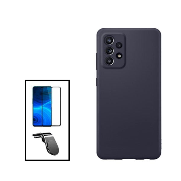 Vidrio templado Full Cover 5D + funda de silicona líquida + soporte magnético para Galaxy A23 5G Negro
