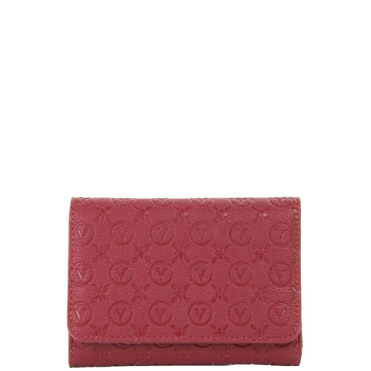 Cartera compacta roja en poliuretano con cremallera y botón, 2 compartimentos