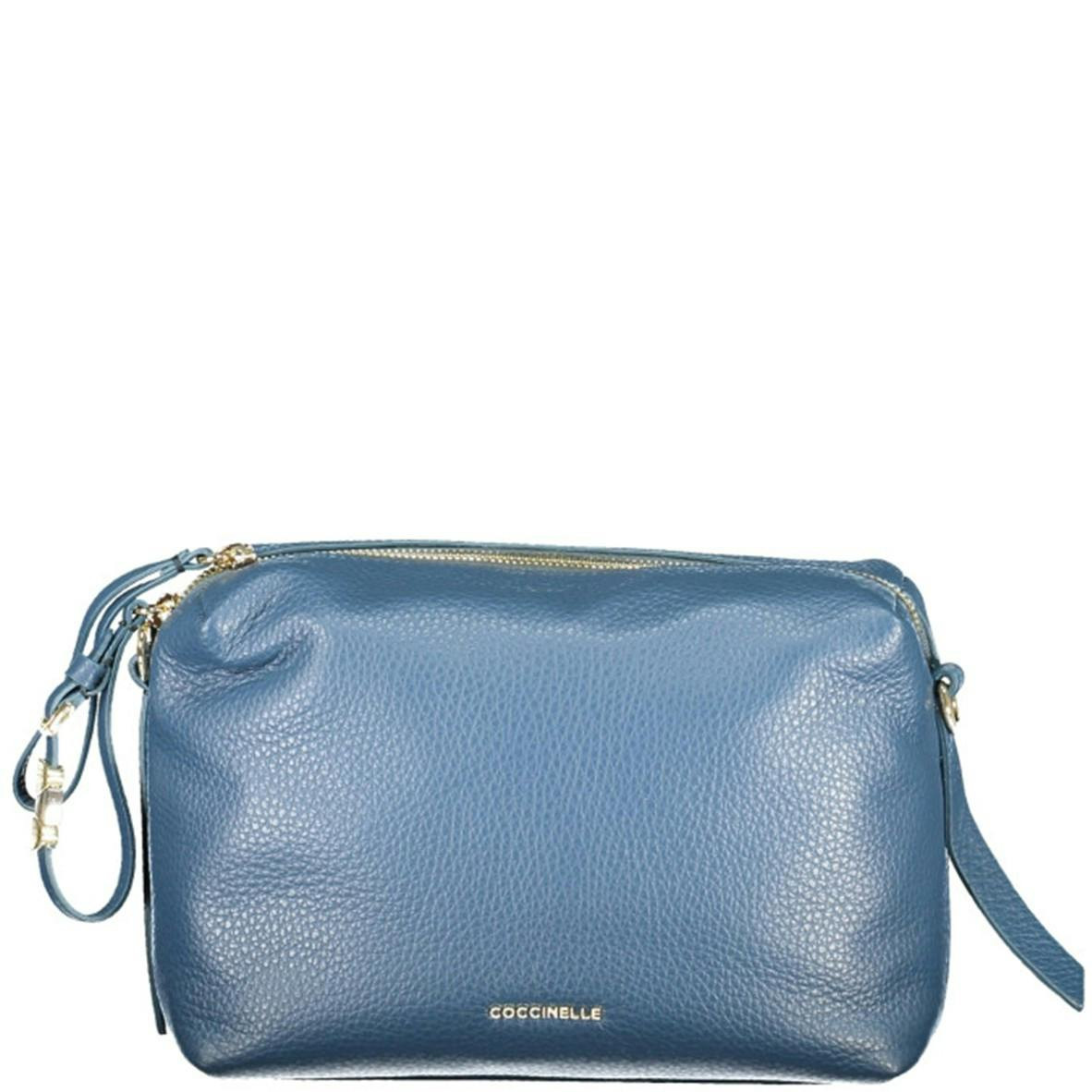 Blue leather shoulder bag with removable strap