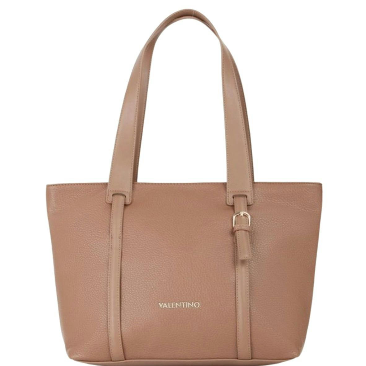 Shoulder bag in recycled polyurethane camel with zipper closure