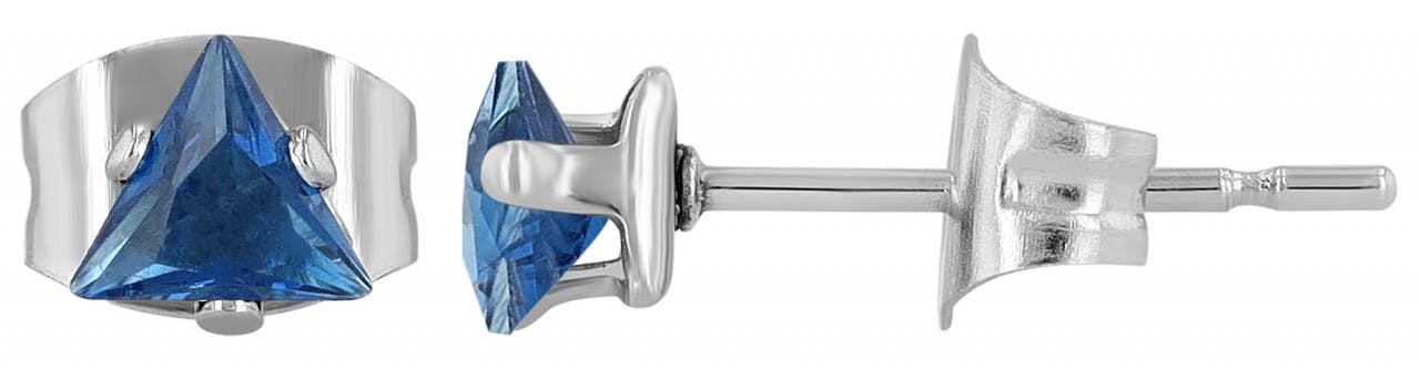 Triangular stainless steel earrings with blue zirconia