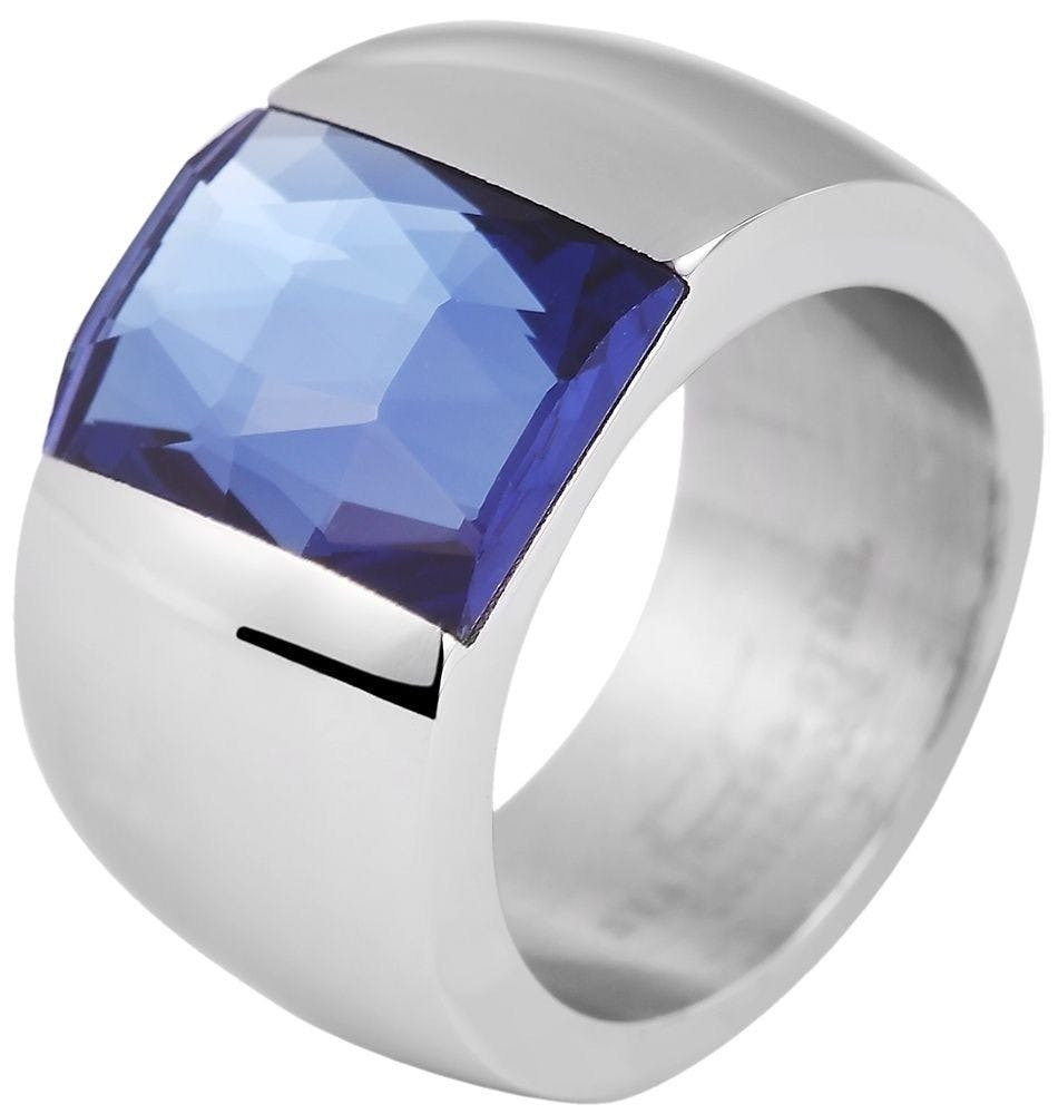Anillo para mujer en acero inoxidable con piedra de vidrio azul de 14 mm