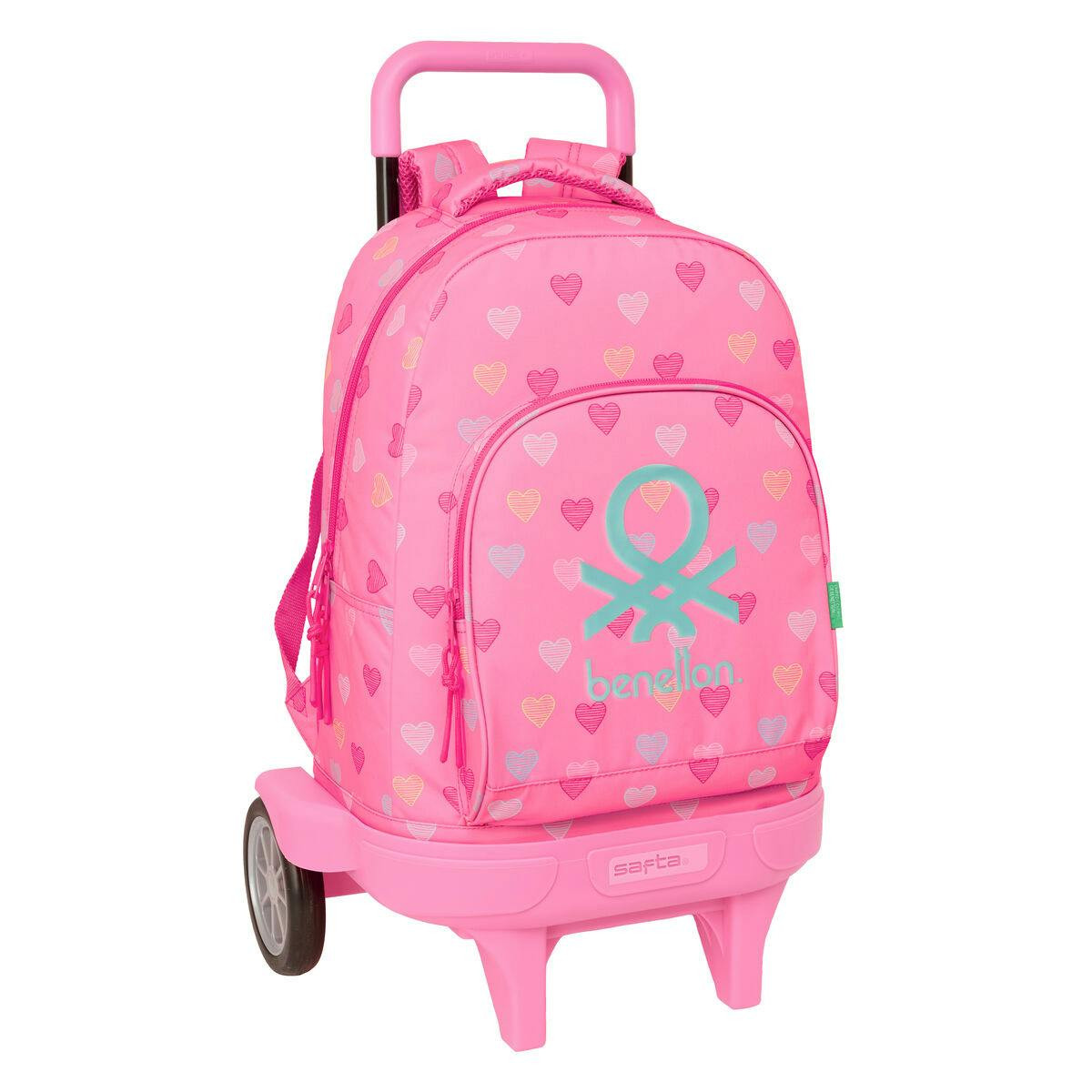 Heart school backpack with wheels 300D polyester pink