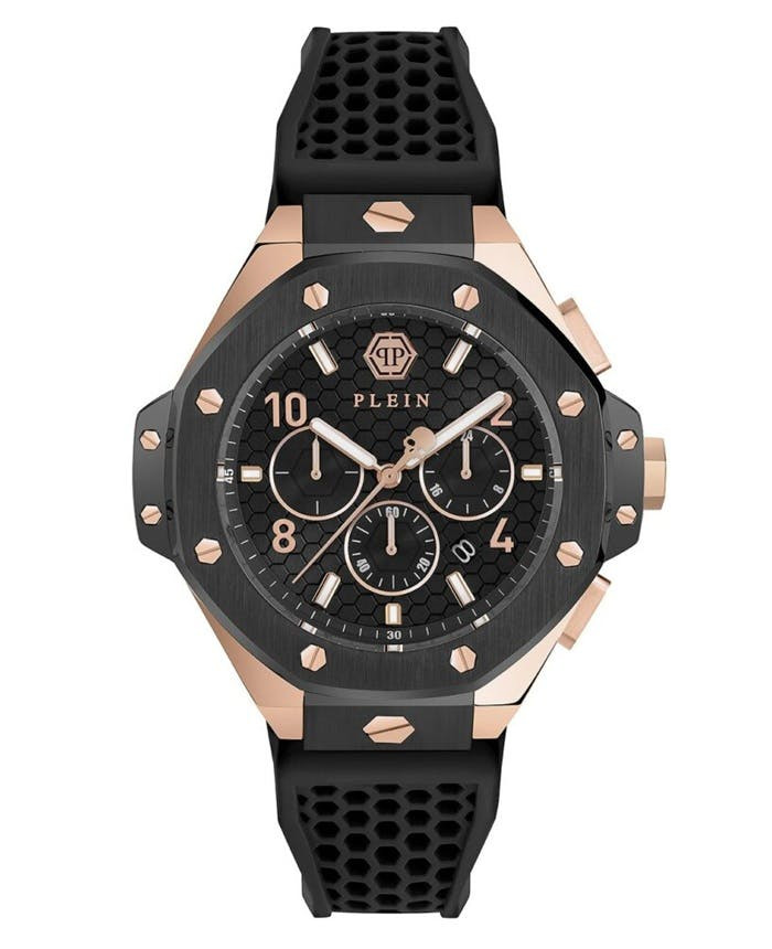 Reloj cronógrafo con caja de acero y correa de silicona negra