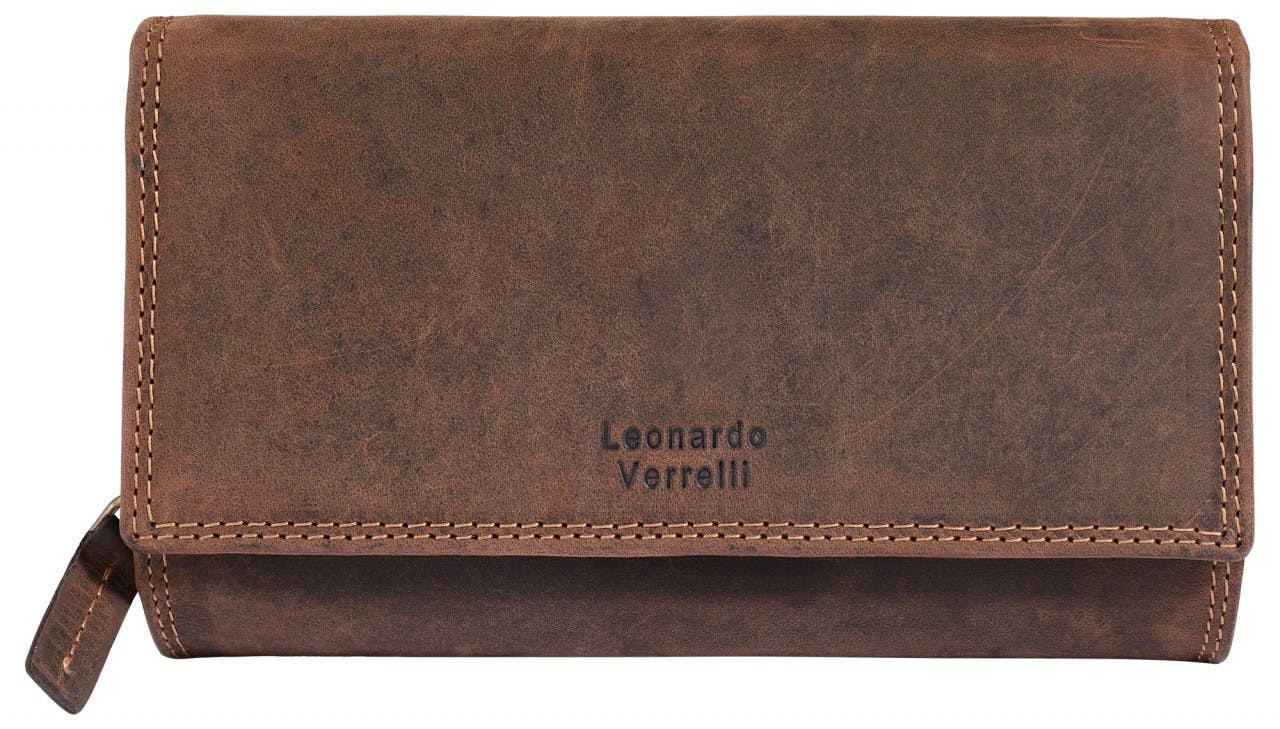 Cartera RFID de piel genuina color marrón