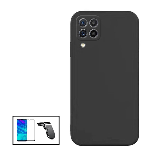 Protector de vidrio full cover + funda de silicona líquida + soporte magnético para Samsung Galaxy M22