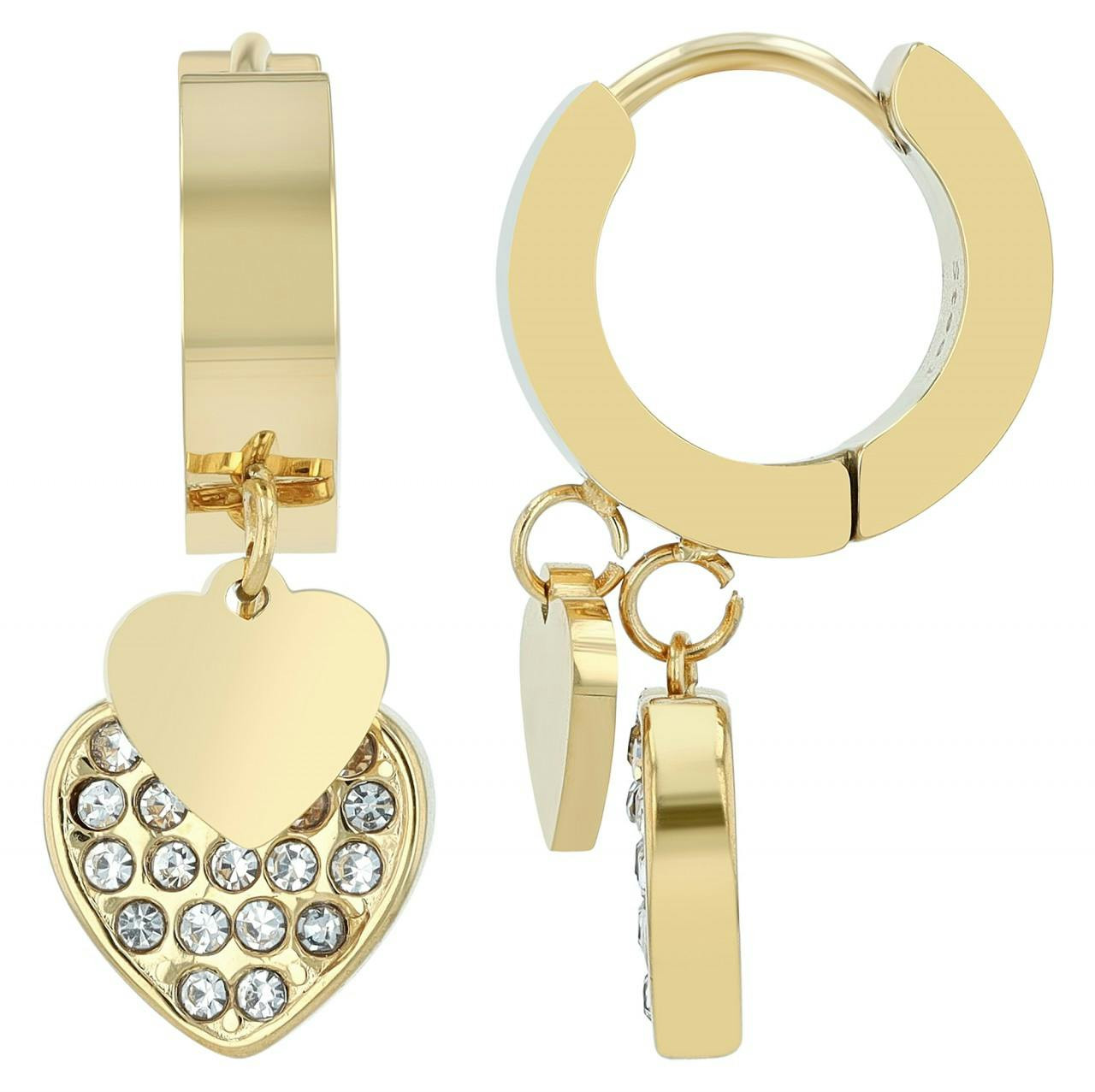 Pendientes de aro con dijes de corazón en acero inoxidable tono dorado