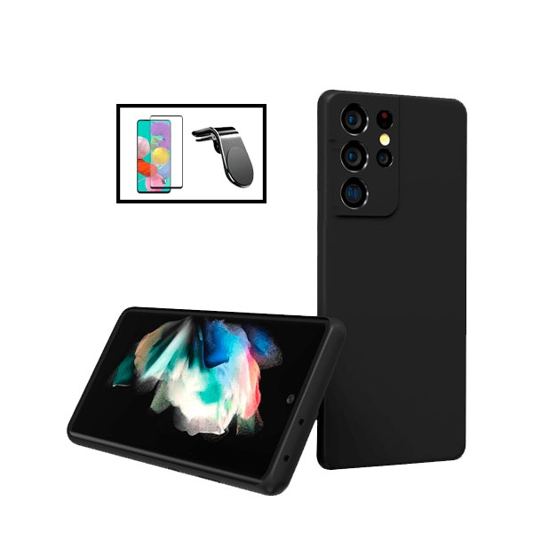 Tempered glass protector Full Cover 5D kit + liquid silicone case + L Safe Driving magnetic mount