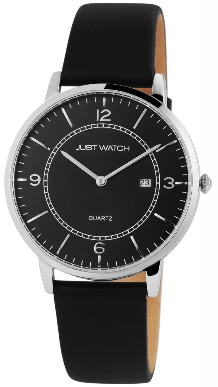 Men's metal wristwatch with genuine leather strap