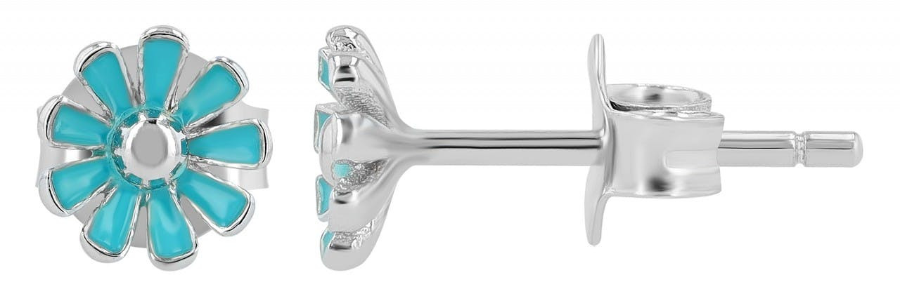 Pendientes florales en plata de ley 925 bañados en rodio, plata y azul