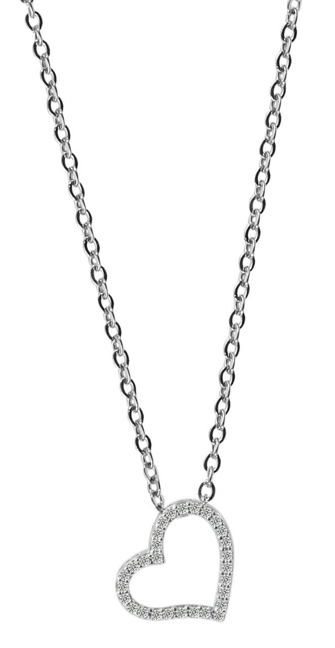 925 sterling silver rhodium-plated necklace with heart pendant and cubic zirconia