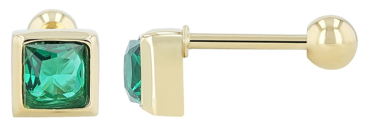 Pendientes Lyca en acero inoxidable dorado con circonita verde