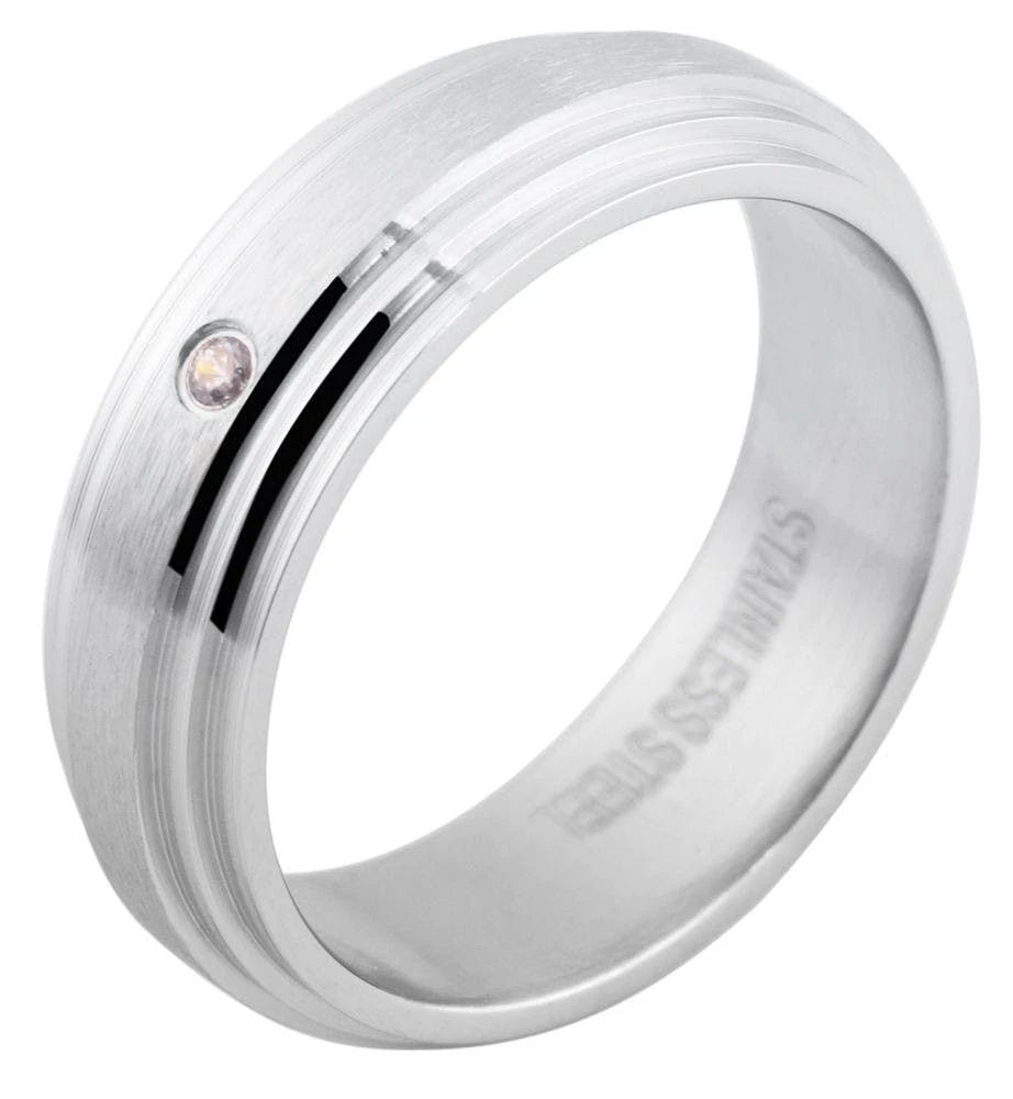 Anillo de acero inoxidable para mujer con piedra y acabado satinado