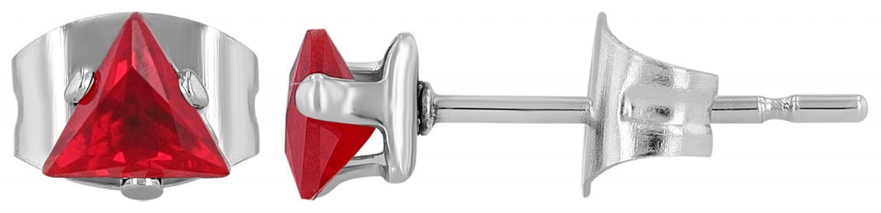 Stainless steel earrings with red triangular zirconia