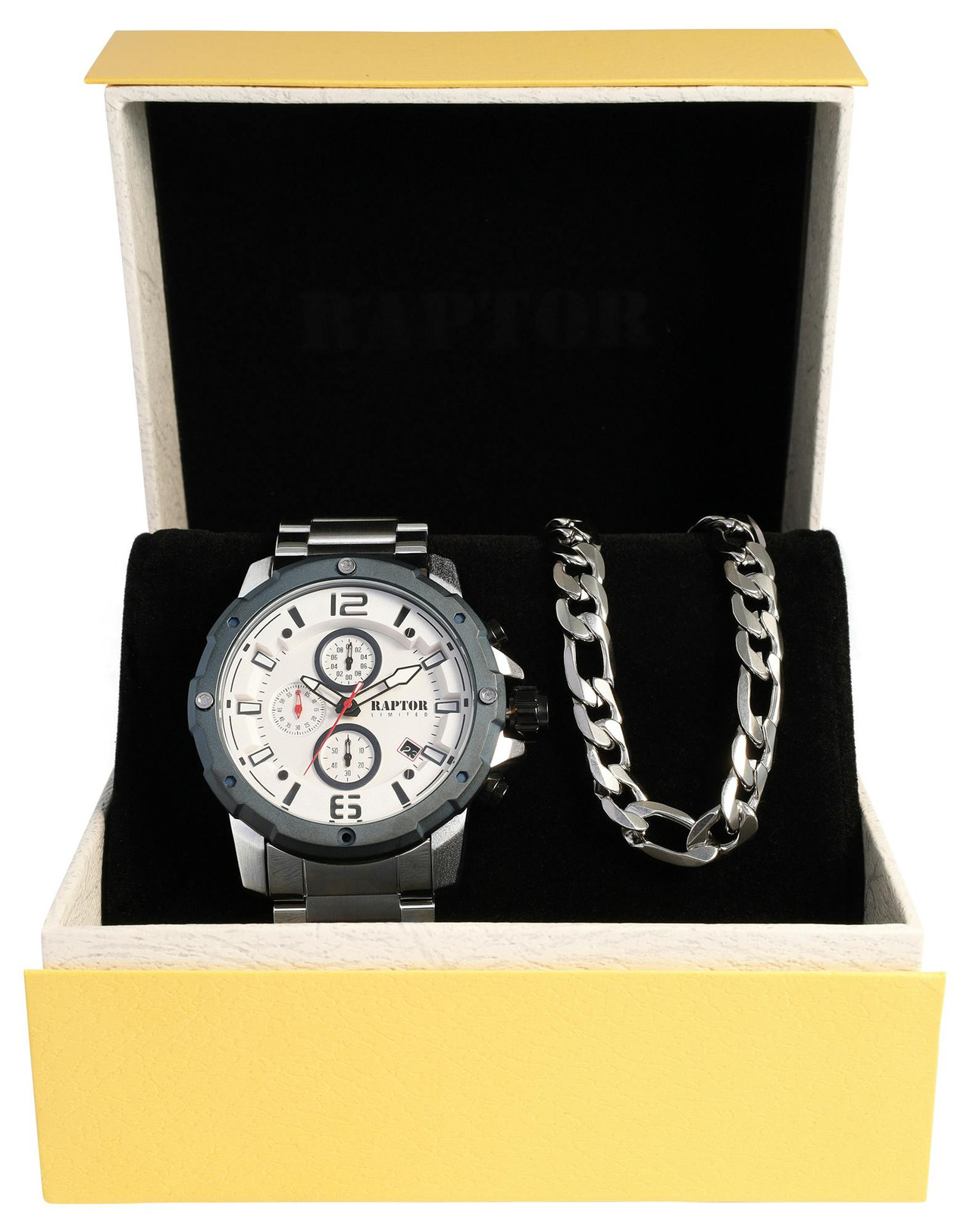 Set reloj y collar en acero inoxidable con esfera blanca