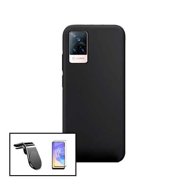 Kit: Protector de Vidrio Templado y Funda de Silicona Líquida con Soporte Magnético para Vivo V21 5G