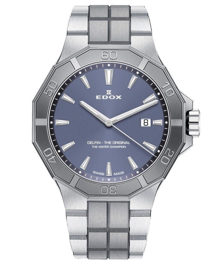 Delfin The Original stainless steel watch with blue dial and sapphire crystal