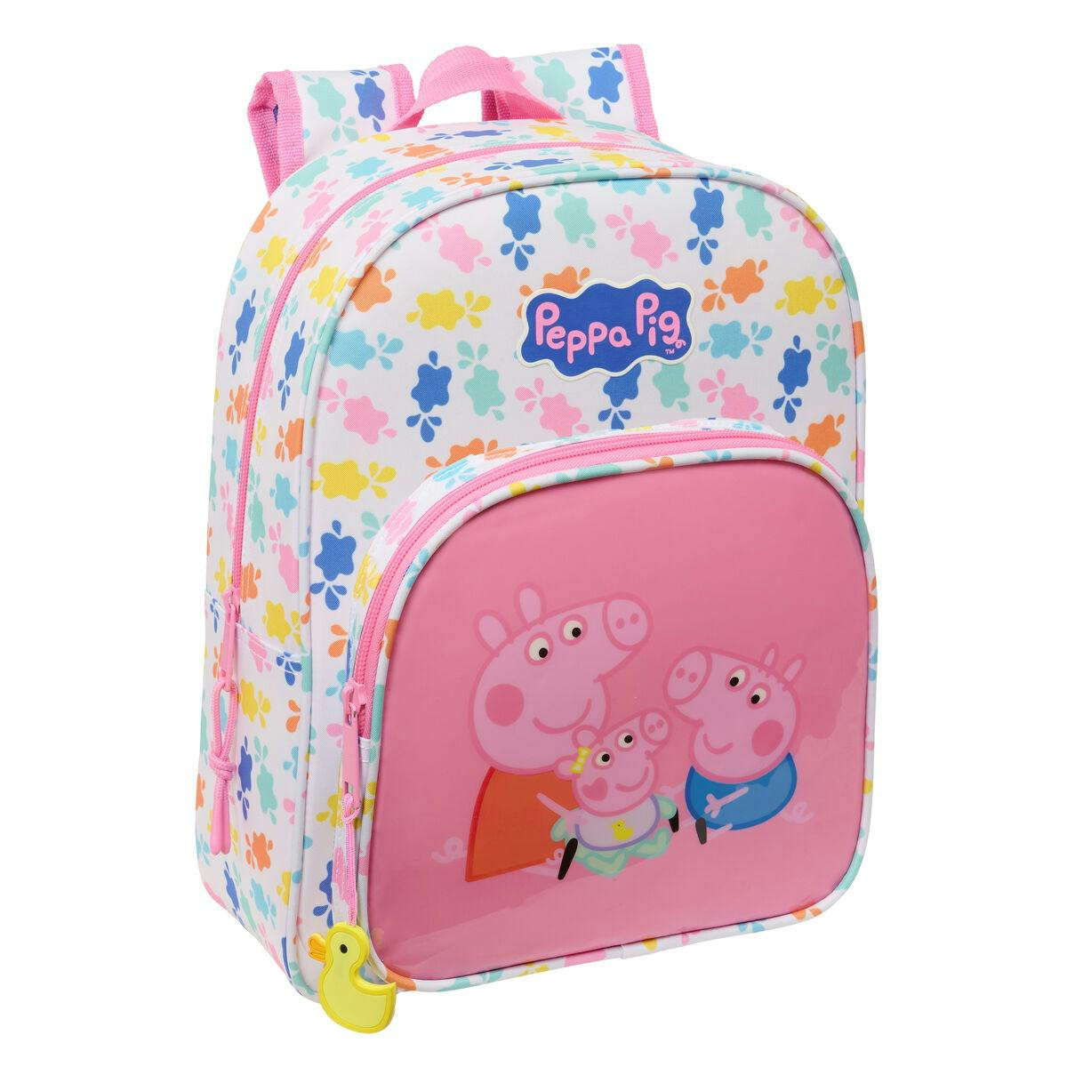 Mochila preescolar Peppa Pig en poliéster 300D con bolsillos frontal y lateral