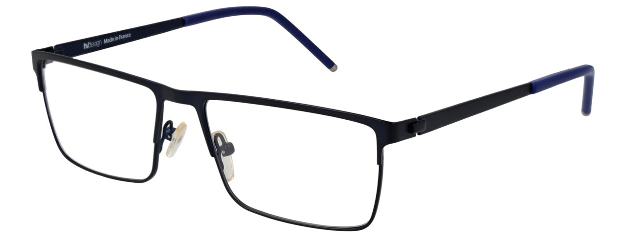 Montura rectangular azul en acetato con aro completo