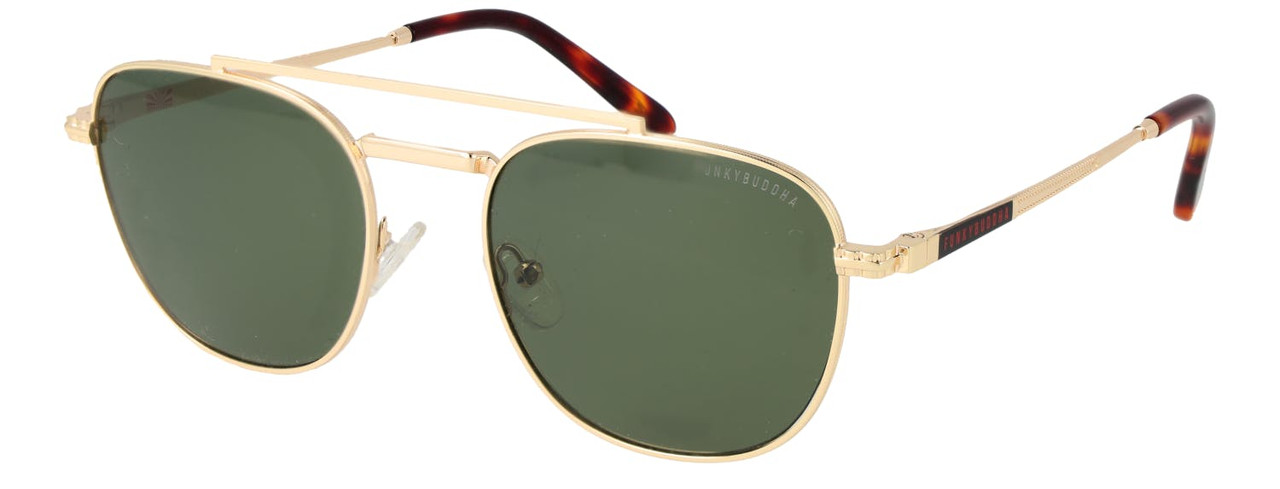 Gafas de sol cuadradas metálicas doradas con lentes verdes polarizadas