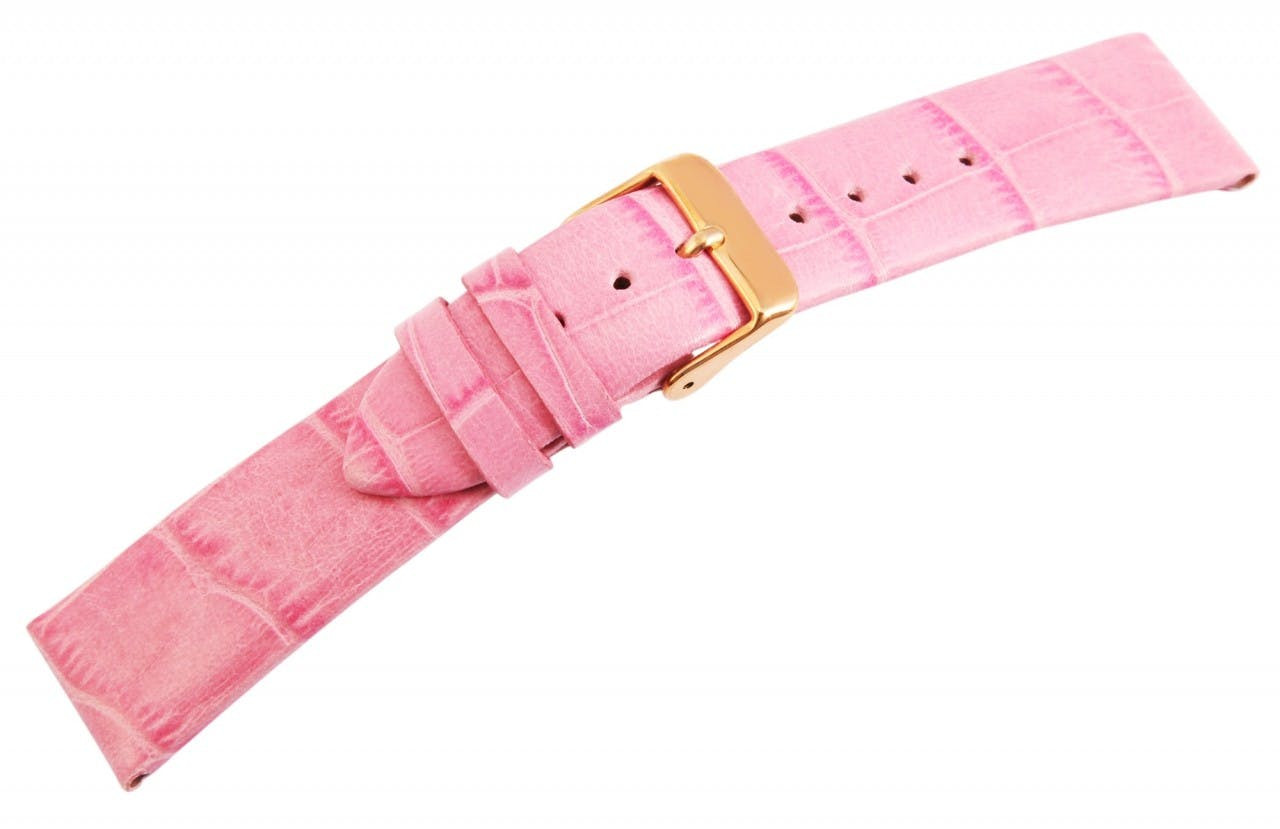 Correa de reloj en cuero genuino con textura de cocodrilo y hebilla en tono oro rosa
