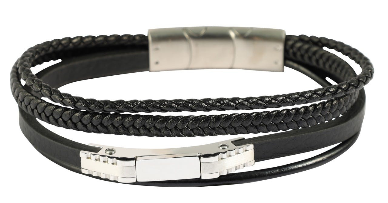 Patrizio bracelet in synthetic leather and stainless steel