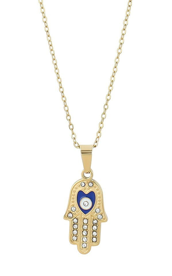 Collar de acero inoxidable con colgante Mano de Fátima dorado