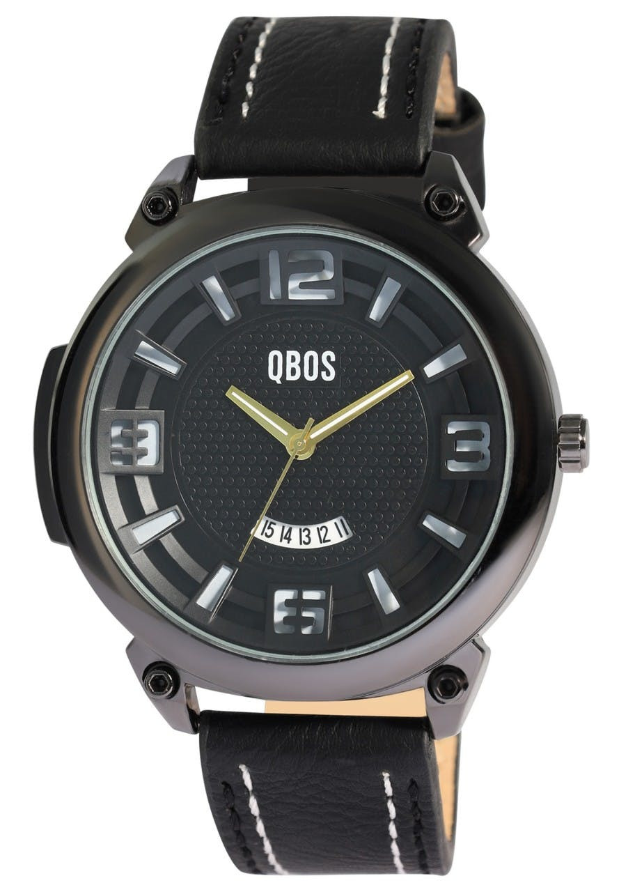 Reloj de pulsera analógico para hombre con caja metálica de 52 mm y correa de imitación cuero