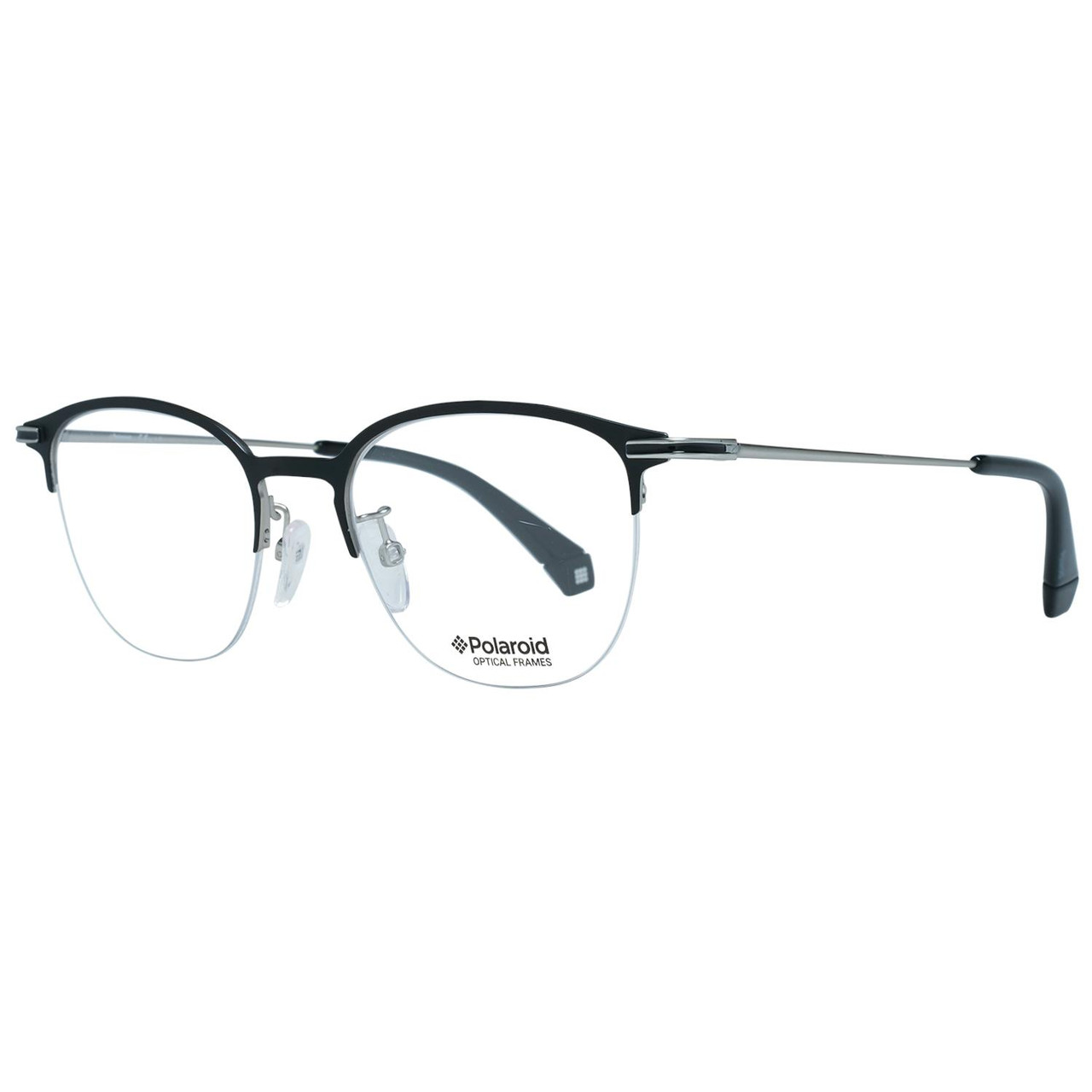 Montura óptica cuadrada media montura metal negro con lentes transparentes