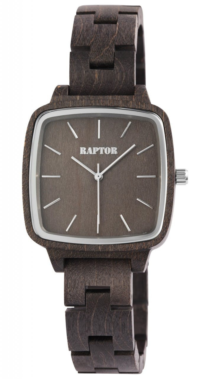 Reloj de pulsera femenino con correa de madera y cierre plegable de acero inoxidable