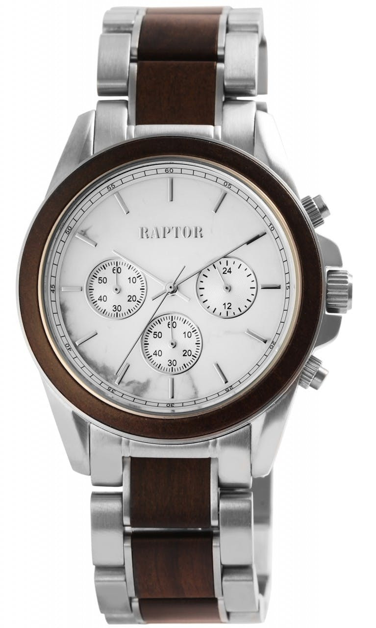Men's chronograph stainless steel and wood watch