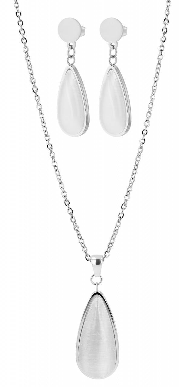 Conjunto collar y pendientes Thalia en acero inoxidable con ojo de tigre