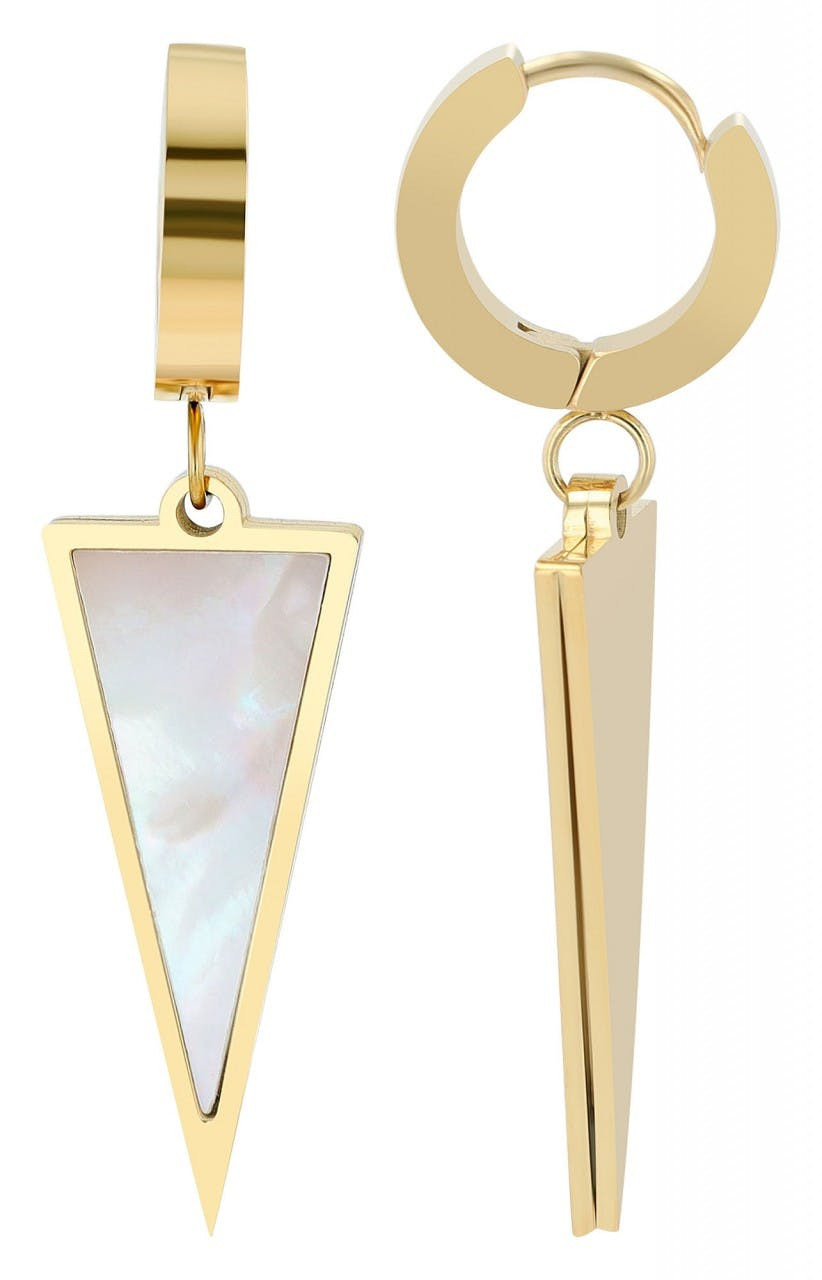 Stainless steel hoop earrings with mother-of-pearl triangle pendant