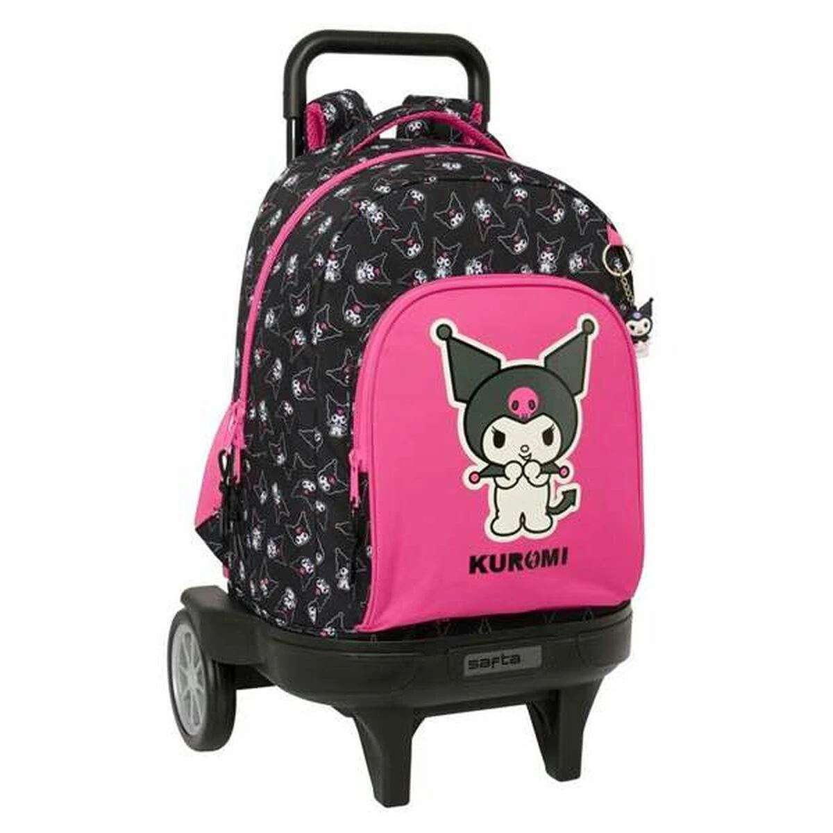 Mochila escolar Kuromi en poliéster negro y fucsia