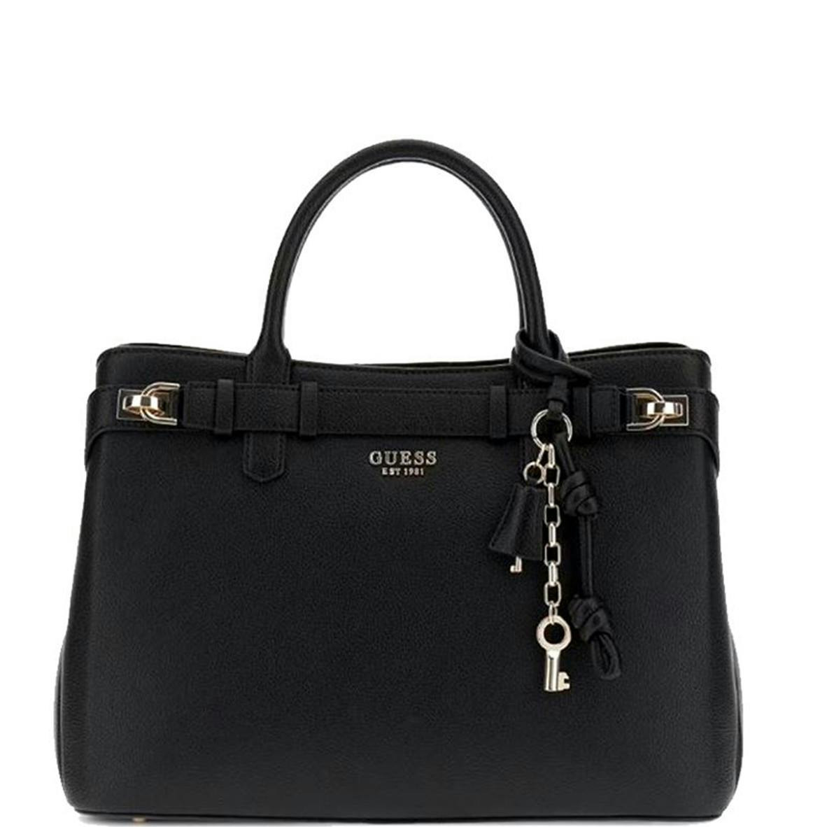 Black polyurethane women's bag with 3 compartments
